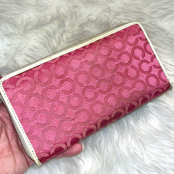 Coach Op Art Floral Appliqué Pink Canvas VTG wallet - Picture 4 of 15